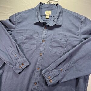 LL Bean Shirt Men 2XL Navy Blue Button Up Long Sleeve Work Twill Traditional Fit